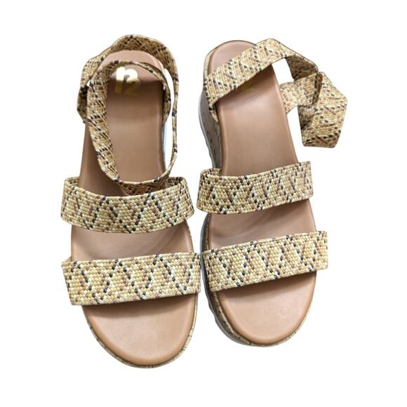 R2 Cork Platform Wedge Sandals Elastic Ankle Straps Open Toe Beige Size US 9.5 - Picture 2 of 10
